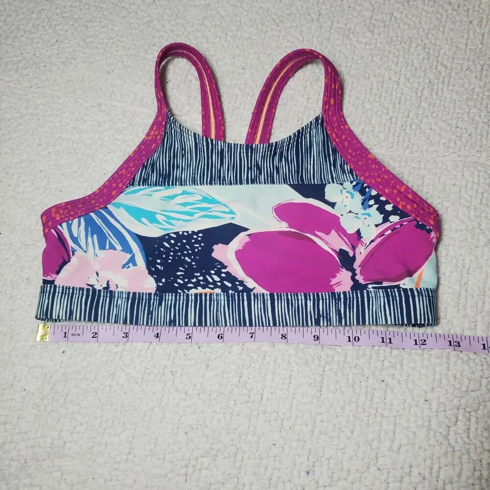 Athleta Girl Paradise Splash Bikini Swim Top Girls Size L /12 Purple Blue Floral